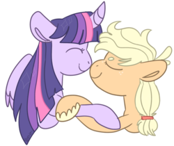 Size: 1024x859 | Tagged: safe, artist:brownmota, applejack, twilight sparkle, alicorn, pony, g4, boop, female, lesbian, nuzzling, ship:twijack, shipping, simple background, transparent background, twilight sparkle (alicorn)