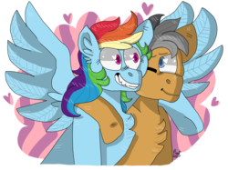 Size: 2732x2048 | Tagged: safe, artist:peanutcat62, quibble pants, rainbow dash, earth pony, pegasus, pony, g4, stranger than fan fiction, female, heart, heart eyes, high res, male, ship:quibbledash, shipping, simple background, straight, transparent background, wingding eyes