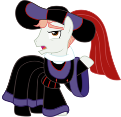 Size: 1001x960 | Tagged: safe, artist:cloudy glow, svengallop, earth pony, pony, g4, clothes, clothes swap, cosplay, costume, disney, frollo, hat, looking at you, male, open mouth, raised hoof, simple background, solo, stallion, the hunchback of notre dame, transparent background, vector