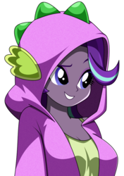 Size: 642x910 | Tagged: safe, artist:rosemile mulberry, starlight glimmer, equestria girls, g4, breasts, clothes, cute, female, glimmerbetes, hoodie, simple background, smiling, solo, spike hoodie, white background