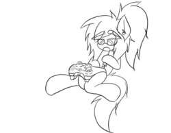 Size: 540x418 | Tagged: safe, artist:comet0ne, oc, oc only, oc:amie spark, earth pony, pony, bong, controller, digital art, drugs, female, mare, marijuana, monochrome, sketch, solo, wip, xbox one