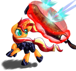 Size: 3200x3000 | Tagged: safe, artist:katakiuchi4u, sunset shimmer, pony, unicorn, g4, armor, atg 2017, barrier, female, high res, magic, mare, newbie artist training grounds, simple background, solo, transparent background