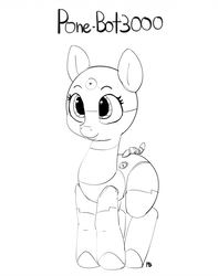 Size: 1280x1622 | Tagged: safe, artist:pabbley, pony, robot, robot pony, 30 minute art challenge, cute, modular, monochrome, simple background, solo, white background