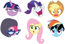 Size: 12289x8278 | Tagged: safe, artist:amarthgul, applejack, fluttershy, pinkie pie, rainbow dash, rarity, twilight sparkle, alicorn, pony, fame and misfortune, g4, absurd resolution, clothes, faic, glasses, hoodie, mane six, messy mane, rarisnap, simple background, sunglasses, transparent background, twilight sparkle (alicorn), vector