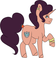 Size: 1079x1116 | Tagged: safe, artist:midnight-drip, oc, oc only, oc:rosemary masala, pony, unicorn, female, magical lesbian spawn, mare, offspring, parent:pinkie pie, parent:saffron masala, parents:saffronpie, raised hoof, simple background, solo, transparent background