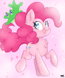 Size: 5000x6000 | Tagged: safe, artist:meowmavi, gummy, pinkie pie, earth pony, pony, g4, absurd resolution, cute, diapinkes, female, looking back, mare, mouth hold, open mouth, raised hoof, smiling