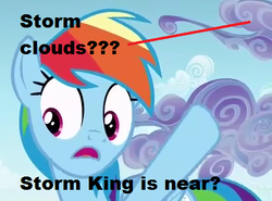 Size: 510x378 | Tagged: safe, screencap, rainbow dash, fame and misfortune, g4, female, solo, text, theory