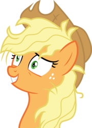 Size: 4162x5779 | Tagged: safe, artist:frownfactory, applejack, earth pony, pony, fame and misfortune, g4, .svg available, absurd resolution, blonde, blonde hair, blonde mane, cowboy hat, dishevelled, female, frazzled, green eyes, hat, mare, orange coat, simple background, smiling, solo, stressed, svg, transparent background, vector, yellow hair, yellow mane