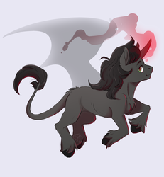 Size: 2133x2311 | Tagged: safe, artist:1an1, king sombra, alicorn, classical unicorn, pony, unicorn, g4, alicornified, blank flank, cloven hooves, glowing horn, high res, horn, leonine tail, looking at you, magic, male, race swap, simple background, smiling, solo, sombracorn, stallion, unshorn fetlocks, wings