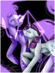 Size: 1200x1600 | Tagged: safe, artist:midfire, rarity, pony, unicorn, g4, element of generosity, eyeshadow, female, floppy ears, jewelry, looking at each other, magic, makeup, mare, necklace, smiling, spirit