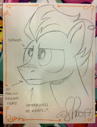 Size: 1957x2555 | Tagged: safe, artist:andy price, fire streak, pegasus, pony, bronycon, bronycon 2017, g4, irl, lineart, male, photo, serious, serious face, solo, stallion, traditional art