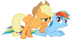 Size: 900x495 | Tagged: safe, artist:flutterguy317, applejack, rainbow dash, earth pony, pegasus, pony, fall weather friends, g4, bipedal, female, mare, simple background, transparent background, vector