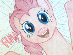 Size: 1436x1078 | Tagged: safe, artist:thefriendlyelephant, pinkie pie, earth pony, pony, g4, fun, looking at you, traditional art