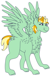 Size: 2360x3560 | Tagged: safe, artist:midnight-drip, oc, oc only, oc:sweety cider, pegasus, pony, colored wings, female, high res, magical lesbian spawn, mare, multicolored wings, offspring, parent:applejack, parent:lightning dust, simple background, solo, white background