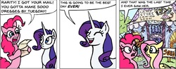 Size: 914x357 | Tagged: safe, artist:gingerfoxy, fluttershy, pinkie pie, rarity, earth pony, pegasus, pony, unicorn, pony comic generator, g4, carousel boutique, comic, discord lamp, letter