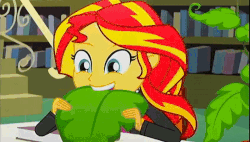 Size: 800x453 | Tagged: safe, edit, screencap, sunset shimmer, epic fails, equestria girls, g4, my little pony equestria girls: summertime shorts, animated, cropped, cute, female, food, gif, humans doing horse things, nom, shimmerbetes, sunset wants her old digestive system back