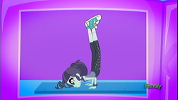 Size: 1400x789 | Tagged: safe, screencap, coloratura, epic fails, equestria girls, g4, my little pony equestria girls: summertime shorts, alternate hairstyle, backbend, clothes, converse, discovery family logo, female, flexible, rara, shoes, sneakers, socks, yoga