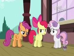 Size: 1440x1080 | Tagged: safe, edit, edited screencap, screencap, apple bloom, scootaloo, sweetie belle, earth pony, pony, flight to the finish, g4, animated, cutie mark crusaders, female, sound, webm