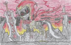 Size: 1294x826 | Tagged: safe, artist:nephilim rider, oc, oc only, oc:heaven lost, hybrid, pony, clothes, cosplay, costume, darksiders, graph paper, lined paper, nephilim, solo, traditional art