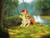 Size: 2500x1875 | Tagged: safe, artist:angryberry, bright mac, pear butter, earth pony, pony, g4, my little pony: friendship is magic, season 7, the perfect pear, animal, cottagecore, couple, cute, female, forest, male, mare, mountain, river, ship:brightbutter, shipping, stallion, straight, stream, swing, tree