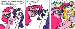 Size: 914x355 | Tagged: safe, artist:gingerfoxy, pinkie pie, rarity, earth pony, pony, unicorn, pony comic generator, g4, best pony, candy, comic, food, trophy