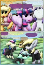 Size: 2160x3168 | Tagged: safe, artist:firefanatic, applejack, bon bon, derpy hooves, doctor whooves, lyra heartstrings, pinkie pie, rarity, sweetie drops, time turner, twilight sparkle, pony, g4, :3, clothes, crying, dialogue, fluffy, high res, hug, pinkamena diane pie, sleep talking, suit, sunglasses