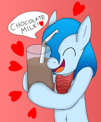 Size: 2616x3175 | Tagged: safe, artist:tacomytaco, oc, oc only, pegasus, pony, bandana, belly button, bipedal, chocolate, chocolate milk, cute, eyes closed, glass, happy, heart, high res, male, milk, open mouth, simple background, solo, speech bubble, straw, tongue out
