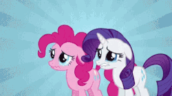 Size: 400x224 | Tagged: safe, screencap, pinkie pie, rarity, earth pony, pony, unicorn, g4, putting your hoof down, animated, crying, duo, female, floppy ears, frown, gif, lip bite, sad, teary eyes