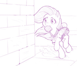 Size: 800x687 | Tagged: safe, artist:dstears, fluttershy, pony, g4, atg 2017, bread, clothes, female, food, monochrome, mouth hold, newbie artist training grounds, running, school uniform, schoolgirl toast, solo, toast
