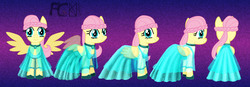 Size: 3450x1200 | Tagged: safe, artist:kelseyleah, fluttershy, pony, g4, alternate hairstyle, clothes, dress, female, solo