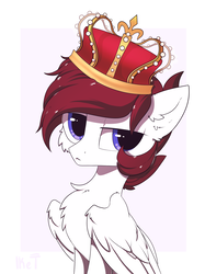 Size: 2507x3344 | Tagged: safe, artist:kebchach, oc, oc only, pegasus, pony, bust, chest fluff, crown, female, high res, jewelry, portrait, raised eyebrow, regalia, simple background, solo