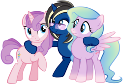 Size: 6463x4448 | Tagged: safe, artist:petraea, oc, oc only, oc:halo harmony, oc:pop star, oc:prism song, pegasus, pony, unicorn, absurd resolution, female, mare, simple background, sunglasses, transparent background, vector
