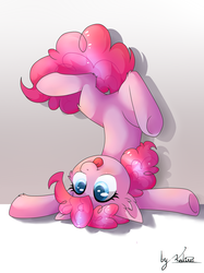 Size: 1280x1707 | Tagged: safe, artist:kaliner123, pinkie pie, earth pony, pony, g4, cute, diapinkes, featureless crotch, female, mare, silly, silly pony, solo, tongue out, upside down