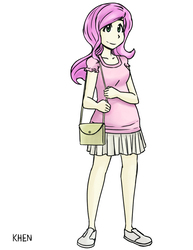 Size: 850x1100 | Tagged: safe, artist:kprovido, fluttershy, human, g4, clothes, female, humanized, simple background, skirt, solo, white background