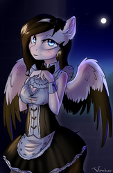 Size: 1248x1920 | Tagged: safe, alternate version, artist:vincher, oc, oc only, oc:lamika, anthro, clothes, female, maid, solo, wings