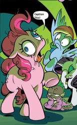 Size: 497x809 | Tagged: safe, edit, idw, pinkie pie, rainbow dash, spike, dragon, g4, hilarious in hindsight, zombie pie