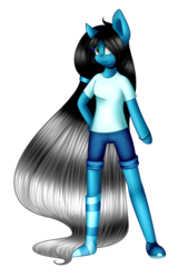 Size: 1687x2497 | Tagged: safe, artist:despotshy, oc, oc only, oc:despy, earth pony, anthro, plantigrade anthro, clothes, female, impossibly long hair, mare, shirt, shorts, simple background, solo, transparent background
