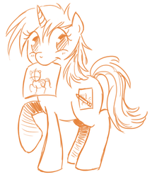 Size: 478x557 | Tagged: safe, artist:heart-of-stitches, oc, oc only, oc:orange cane, pony, unicorn, female, mare, monochrome, mouth hold, paper, solo