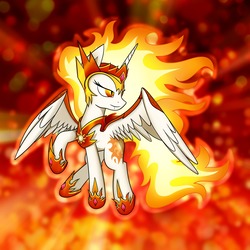 Size: 2550x2550 | Tagged: safe, artist:conniethecasanova, artist:flamevulture17, edit, daybreaker, alicorn, pony, a royal problem, g4, female, fire, high res, mane of fire, mare, smiling, solo