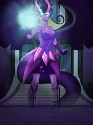 Size: 1280x1707 | Tagged: safe, artist:sketch-bro, sci-twi, twilight sparkle, equestria girls, g4, my little pony equestria girls: friendship games, breasts, canterlot high, cleavage, clothes, female, fingerless gloves, gloves, looking at you, magic, midnight sparkle, smiling, solo