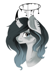 Size: 676x960 | Tagged: safe, artist:tinatina-8, oc, oc only, pony, unicorn, bust, curved horn, female, halo, horn, mare, portrait, simple background, solo, transparent background