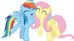 Size: 7889x4417 | Tagged: safe, artist:pink1ejack, fluttershy, rainbow dash, pony, fame and misfortune, g4, absurd resolution, cute, dashabetes, eyes closed, friendshipping, shyabetes, simple background, smiling, transparent background, vector