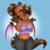 Size: 1600x1600 | Tagged: safe, artist:pvrii, oc, oc only, oc:jasmine tiara, bat pony, anthro, anthro oc, bat pony oc, belly button, belly piercing, bellyring, clothes, eyes closed, gradient background, pants, piercing, ponysona, shrug, smiling