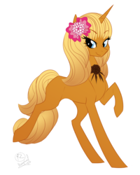 Size: 979x1222 | Tagged: safe, artist:basykail, oc, oc only, pony, unicorn, concave belly, female, flower, flower in hair, mare, raised hoof, simple background, slender, smiling, solo, thin, transparent background