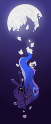 Size: 1000x2399 | Tagged: safe, artist:28gooddays, princess luna, alicorn, pony, g4, broken, eyes closed, falling, female, mare, moon, solo