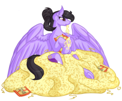 Size: 6000x5000 | Tagged: safe, artist:amazing-artsong, oc, oc only, oc:quilly, pegasus, pony, absurd resolution, commission, female, food, mare, noodles, pasta, ramen, ramen face, simple background, solo, transparent background