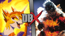 Size: 1024x576 | Tagged: safe, artist:hioshiru, daybreaker, kaiju, pony, g4, burning godzilla, dbx, death battle, exploitable meme, godzilla, godzilla (series), meme