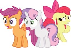 Size: 4472x3000 | Tagged: safe, artist:qazwsx302, apple bloom, scootaloo, sweetie belle, earth pony, pegasus, pony, unicorn, g4, cutie mark crusaders, female, filly, frown, gritted teeth, high res, open mouth, shocked, shocked expression, simple background, transparent background, vector