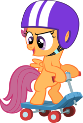 Size: 4033x6000 | Tagged: safe, artist:qazwsx302, scootaloo, pegasus, pony, g4, the cutie pox, absurd resolution, bipedal, female, helmet, looking down, open mouth, scooter, simple background, solo, transparent background, vector