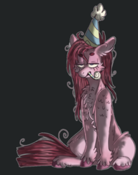 Size: 768x975 | Tagged: safe, artist:wanderingpegasus, pinkie pie, earth pony, pony, g4, chest fluff, female, hat, hooves, mare, party hat, party horn, pinkamena diane pie, simple background, solo